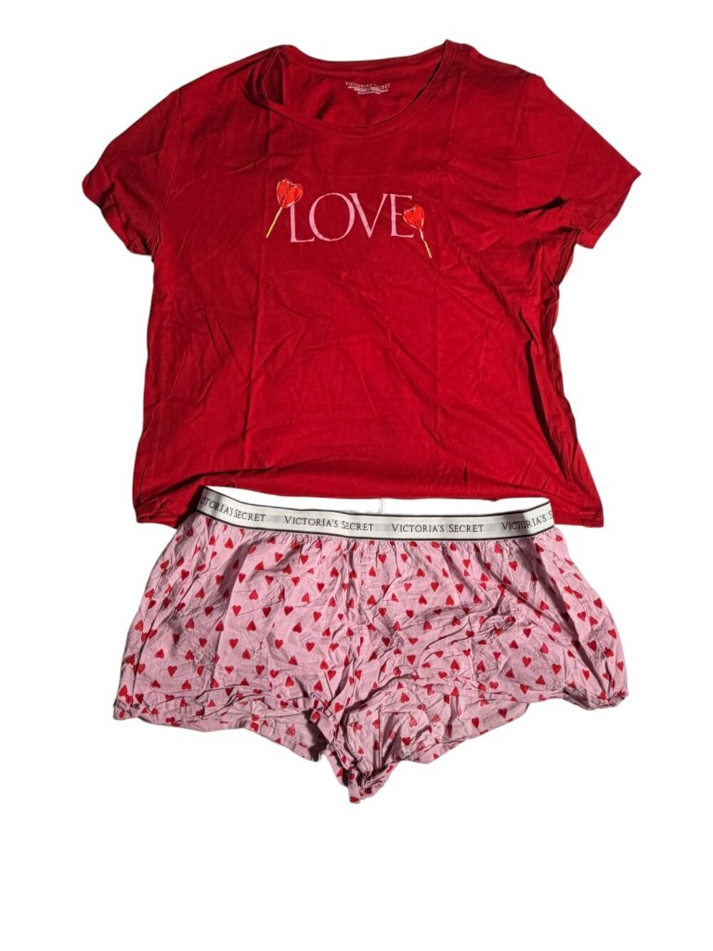Victoria Secret Pink-and-Red Pajama Short Set, XL
